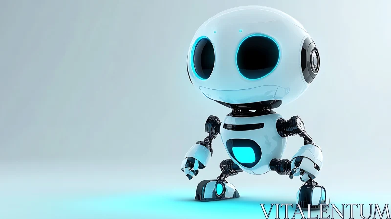 Cute futuristic service robot with glowing cyan lights.