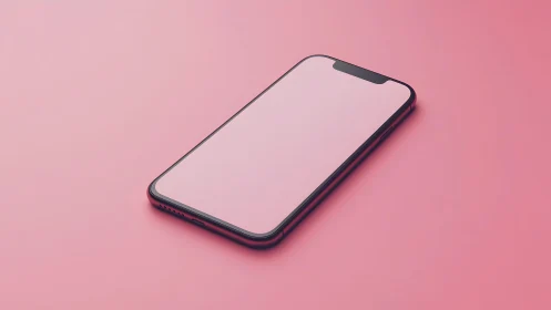 Modern smartphone with blank screen on pink minimalist background.