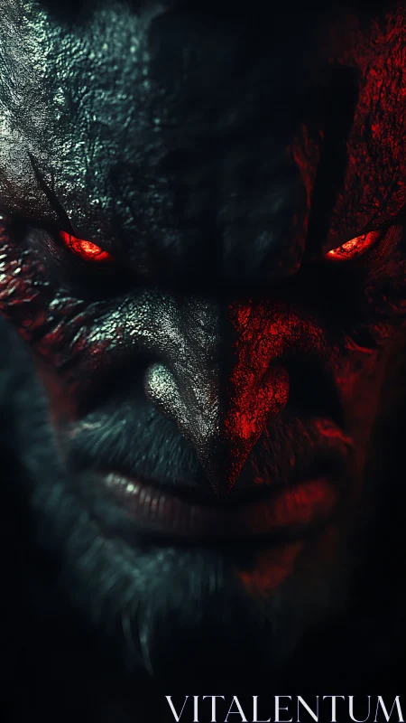 Demonic close-up portrait with molten red underlighting.