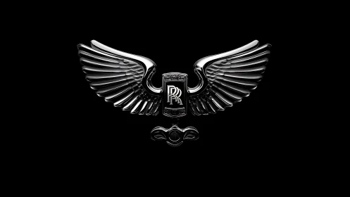 Shining silver winged emblem spreads confidently in darkness