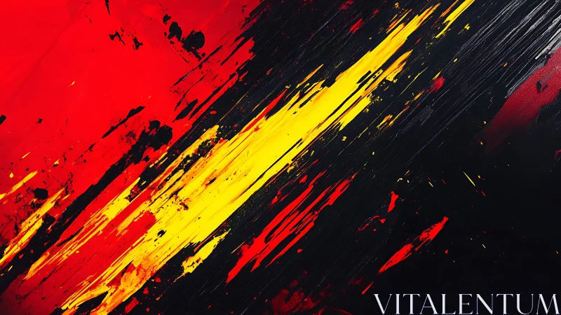 Bold Abstract Painting with Red, Black, and Yellow Brush Strokes.