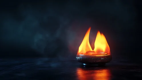 Ethereal Flame in Darkness. Glowing Warm Light Against Cool Shadow.