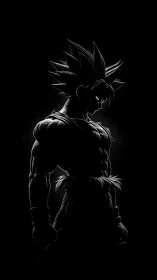 Backlit muscular anime warrior silhouette with rim lighting