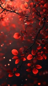 Crimson foliage cascade on dark bokeh background bloom.