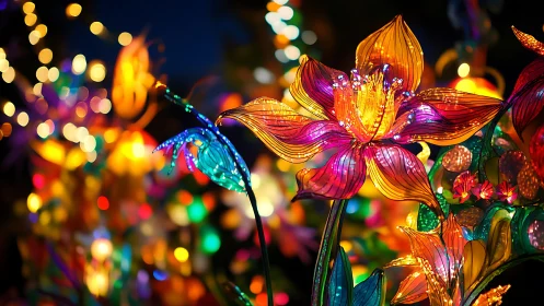 Luminous Blossoms: Enchanted Garden Lights Bloom in Twilight