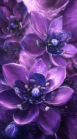 Luminous Purple Flowers with Crystalline Gem Centers.