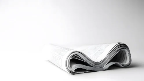 Folded newspaper on white background in minimalist style.