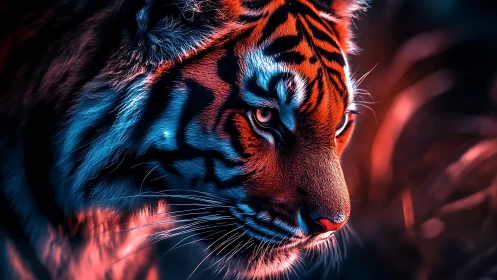 Digital tiger portrait uses dual-tone lighting and tight crop