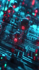 Cybersecurity lock icons on illuminated digital circuit.