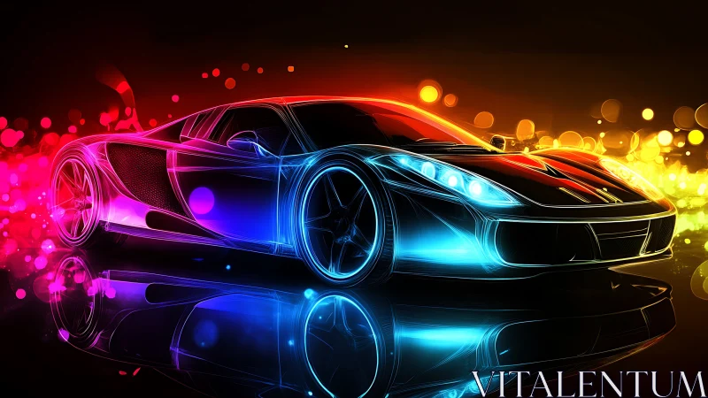 Neon hypercar streaking through liquid light and color storms.