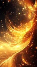 Radiant golden plasma streams form swirling high-energy light fields
