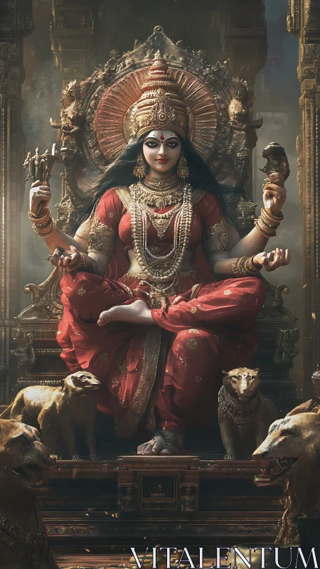 Radiant goddess seated on a golden throne of quiet power.