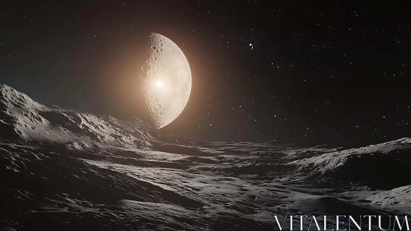 Quiet lunar horizon glowing softly under distant starlight.