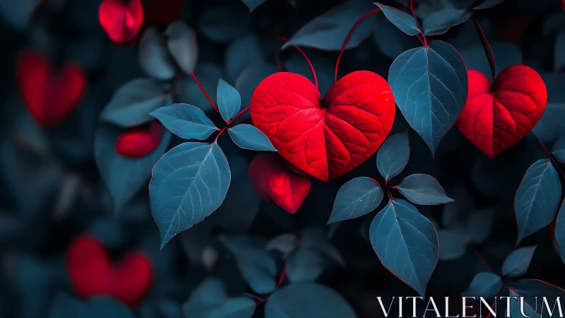 Red Heart Leaves Dancing in Twilight.