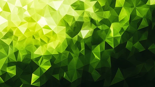 Luminous green polygon mesh in faceted abstract gradient.