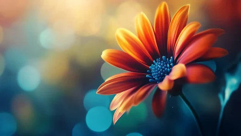 Orange Flower with Blue Center Against Soft Background.