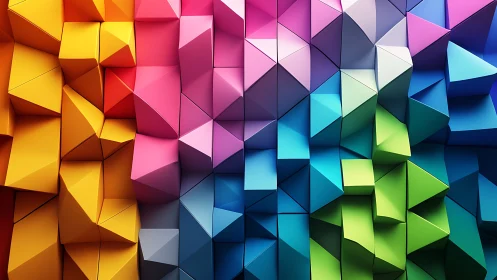 Colorful 3D geometric wall shows faceted triangular extrusion