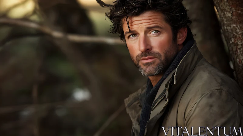 Outdoor male portrait with shallow depth and cinematic lighting