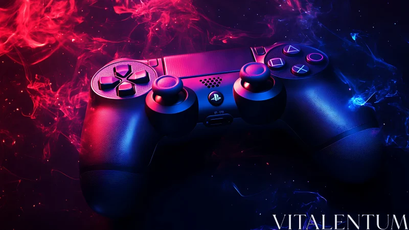 DualShock-style game controller with neon smoke lighting.