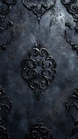 Dark baroque wall panel shows raised glossy ornament