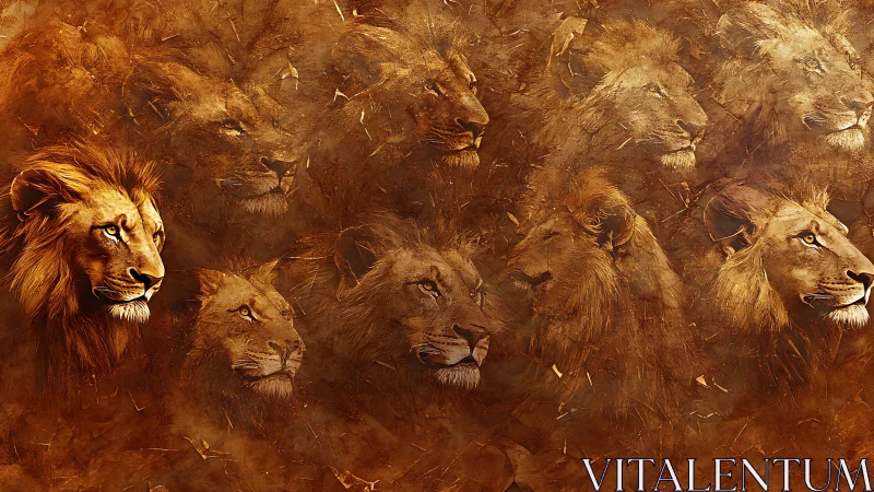Multiple Lions Portrait Study in Warm Tones.