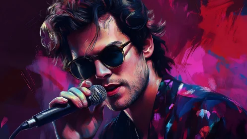 Velvet neon crooner wrapped in electric brushstrokes.