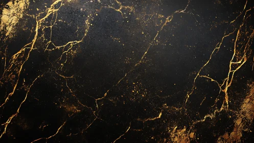 Golden fractures wander like constellations across midnight stone