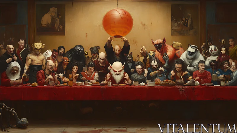 Mythic misfit supper gathers monsters in warm candlelight