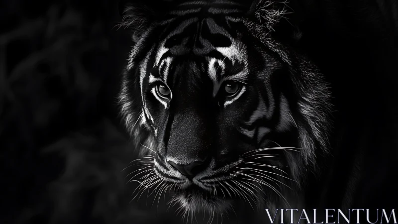 High-contrast monochrome tiger portrait isolates facial details