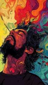 Color-swept daydream portrait in swirling liquid lines.