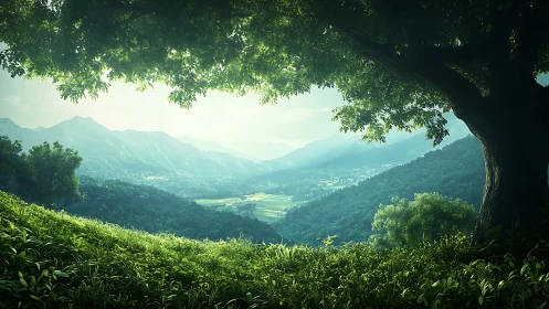 Emerald Cathedral: Mountains Frame Verdant Valley Below.