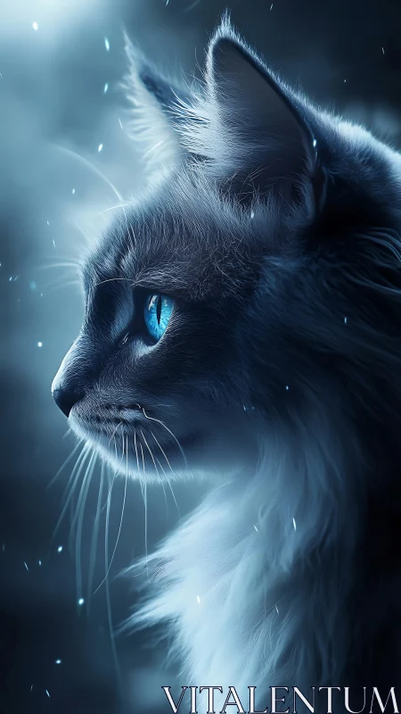 Arctic White Feline Portrait with Luminescent Cyan Eyes in Cinematic Lighting