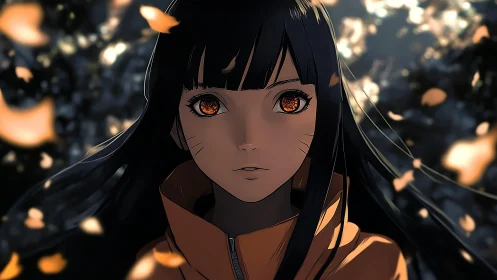Autumn-eyed anime wanderer beneath swirling ember leaves.