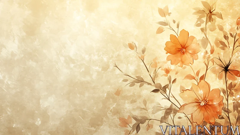 Luminous Blooms Dance Across Aged Canvas in Warm Amber.