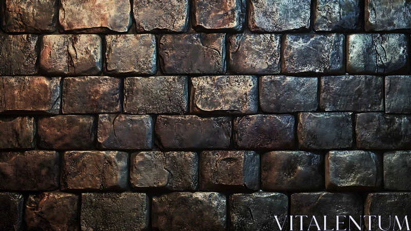 Weathered stone brick wall with dramatic moody lighting.