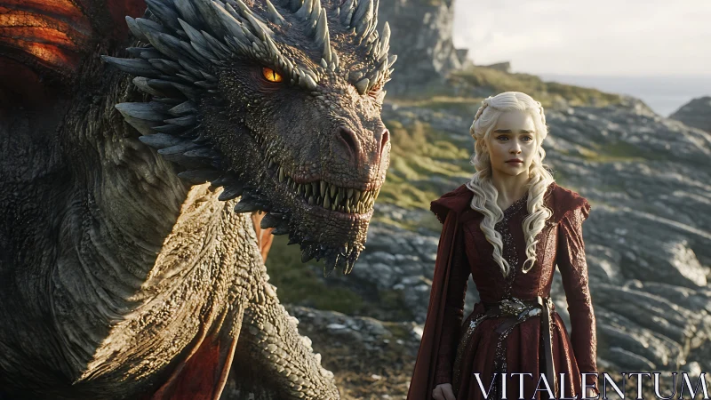 Stormlit dragon and silver-haired rider share a wary pause