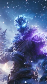 Glowing ice-energy humanoid warrior radiates blue plasma aura