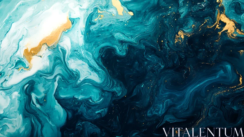 Oceanic teal currents swirl with luminous gold accents.