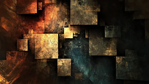 Abstract Geometric Art with Metallic Cubes and Grunge Texture.