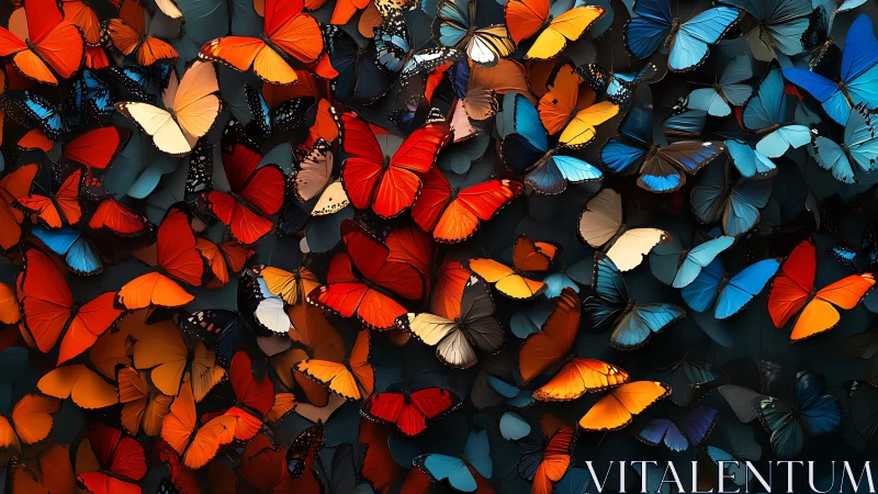 Swirling spectrum of monarch butterflies in vivid flight.