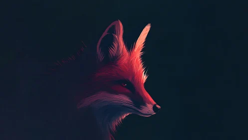 Side-profile fox head rendered in stylized red lighting