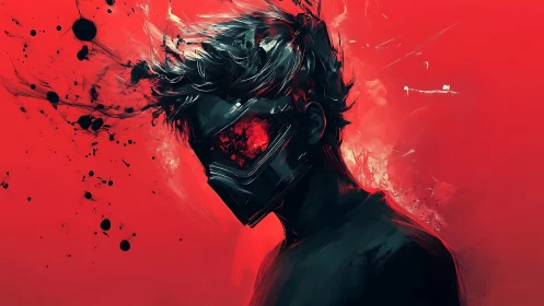 Ink-splintered cyber renegade burns through crimson silence.