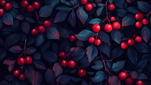 Midnight berry canopy glowing in moody neon hush.