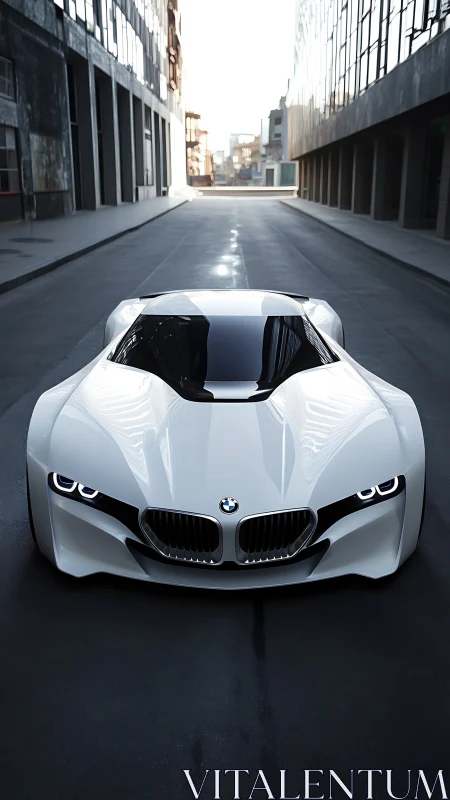 BMW concept supercar dominates empty urban street at dawn.