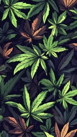 Layered cannabis leaves create a lush botanical tapestry