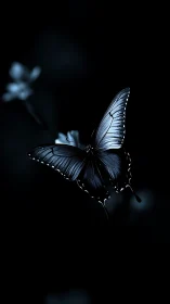 Midnight butterfly writes silver runes across the dark