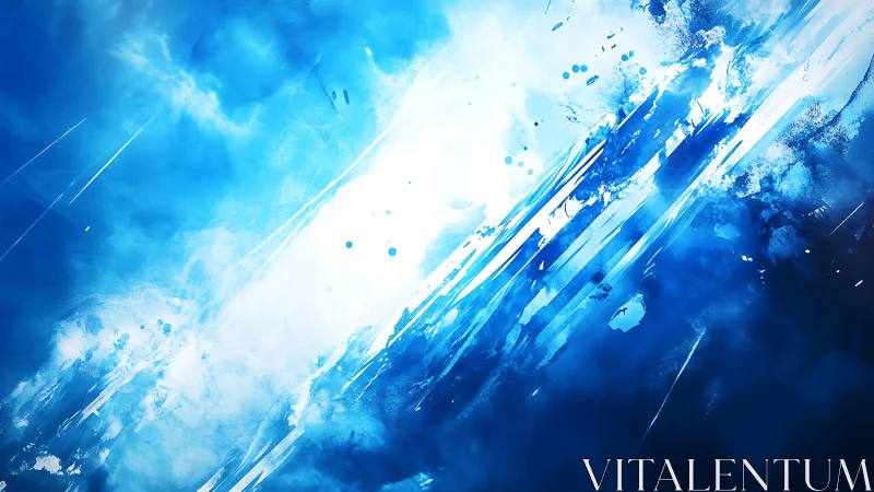 Dynamic Blue Abstract Digital Painting with Light Burst Effect.