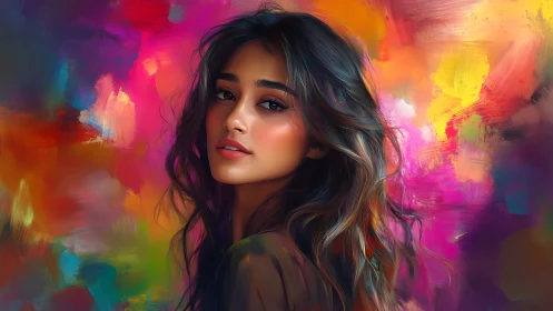 Digital painting portrait with prismatic abstract bokeh field.