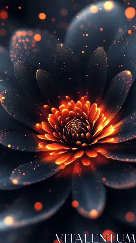 Emberbloom petals ignite midnight space with molten glow.
