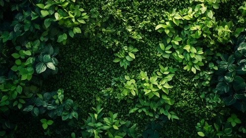 Dense layered green foliage forms a textured vertical plant surface